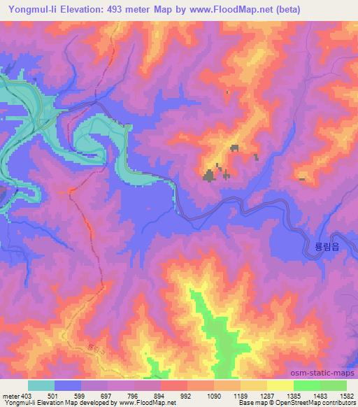 Yongmul-li,North Korea Elevation Map