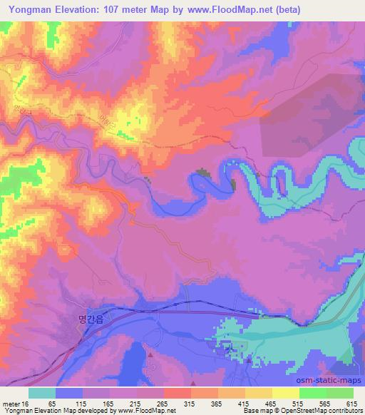 Yongman,North Korea Elevation Map