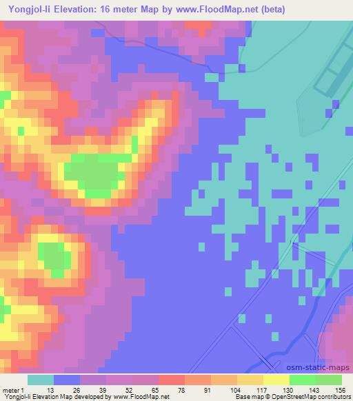 Yongjol-li,North Korea Elevation Map