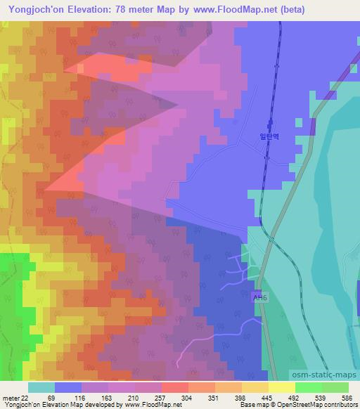 Yongjoch'on,North Korea Elevation Map