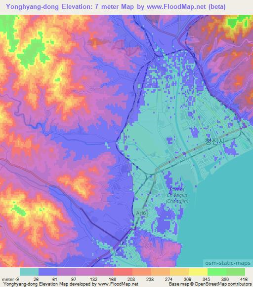 Yonghyang-dong,North Korea Elevation Map