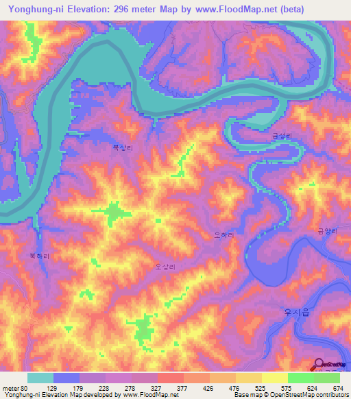 Yonghung-ni,North Korea Elevation Map