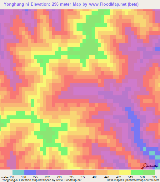 Yonghung-ni,North Korea Elevation Map