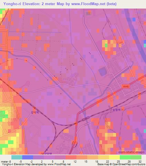 Yongho-ri,North Korea Elevation Map