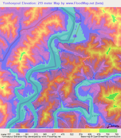 Yonhoeyoul,North Korea Elevation Map
