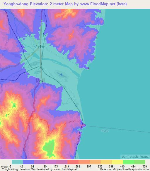 Yongho-dong,North Korea Elevation Map