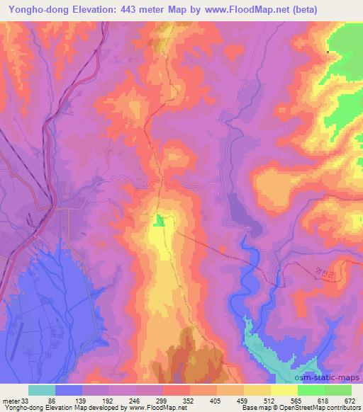 Yongho-dong,North Korea Elevation Map