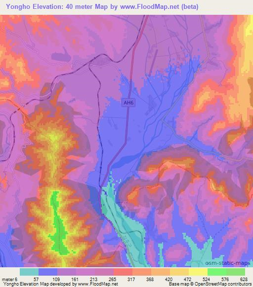 Yongho,North Korea Elevation Map