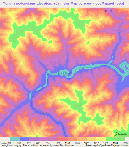 Yongha-nodongjagu,North Korea Elevation Map