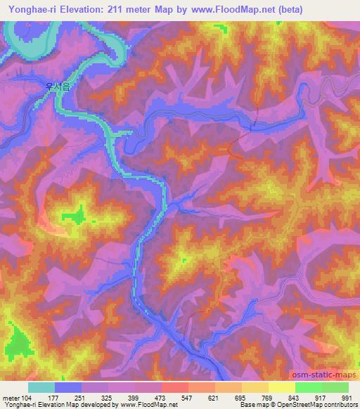 Yonghae-ri,North Korea Elevation Map