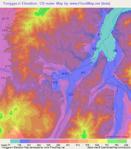 Yonggye-ri,North Korea Elevation Map