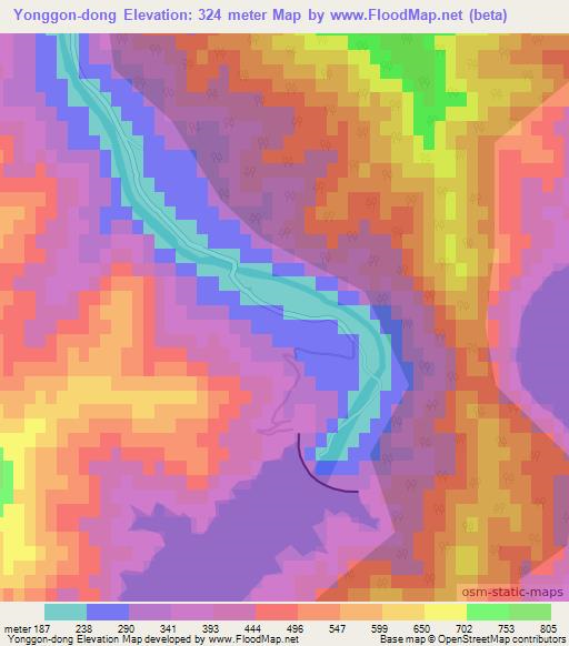 Yonggon-dong,North Korea Elevation Map