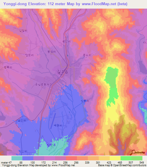 Yonggi-dong,North Korea Elevation Map