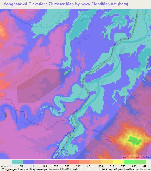 Yonggang-ni,North Korea Elevation Map