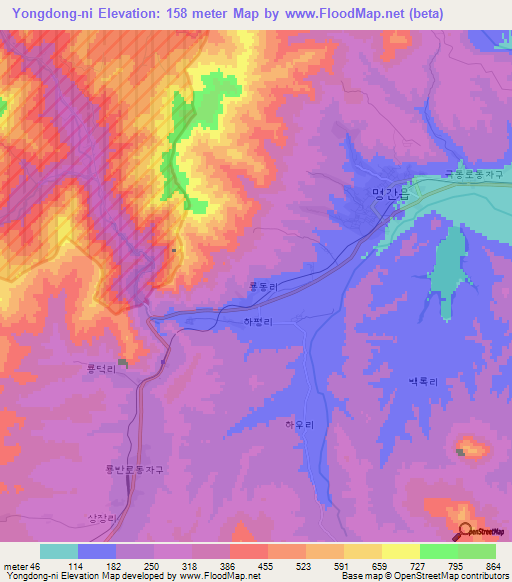 Yongdong-ni,North Korea Elevation Map