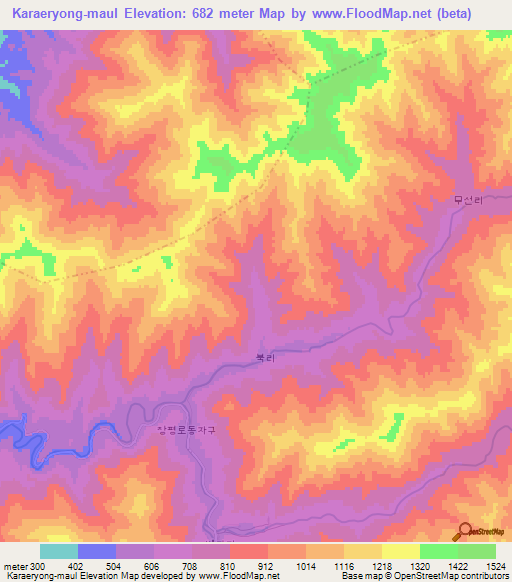 Karaeryong-maul,North Korea Elevation Map