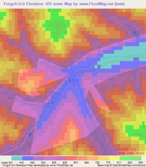 Yongch'ol-li,North Korea Elevation Map