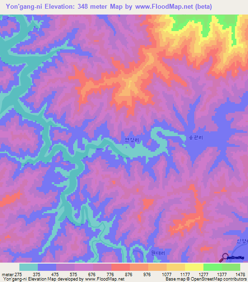 Yon'gang-ni,North Korea Elevation Map