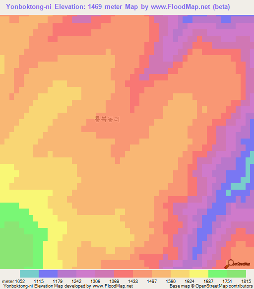 Yonboktong-ni,North Korea Elevation Map