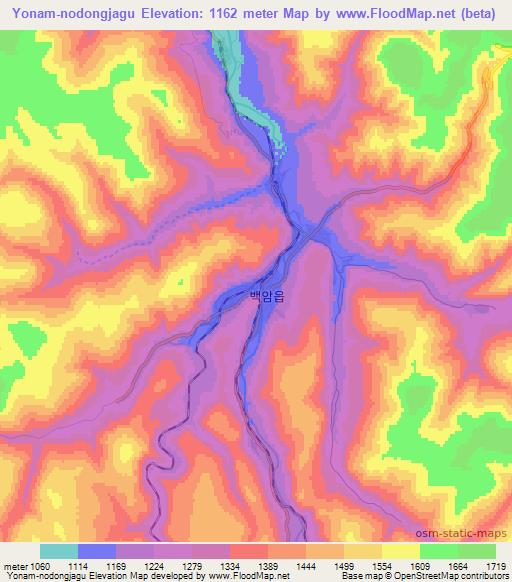 Yonam-nodongjagu,North Korea Elevation Map