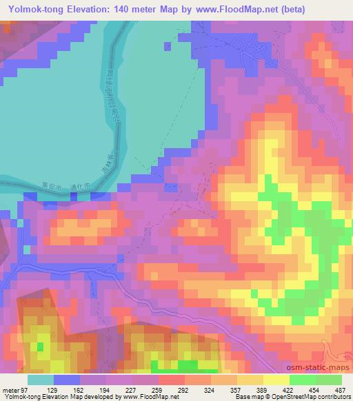 Yolmok-tong,North Korea Elevation Map