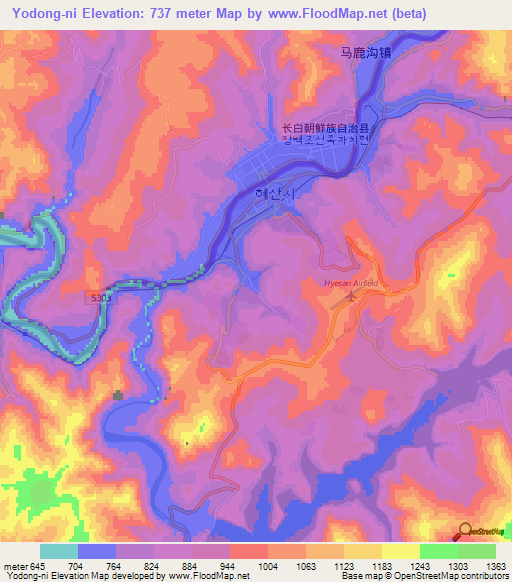 Yodong-ni,North Korea Elevation Map