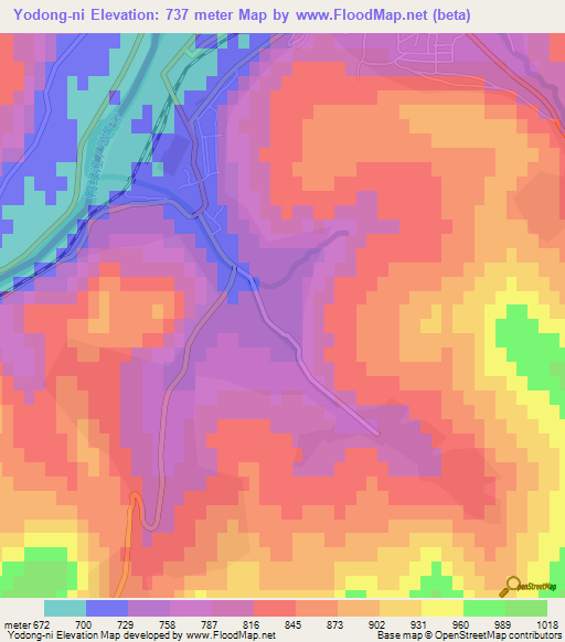Yodong-ni,North Korea Elevation Map