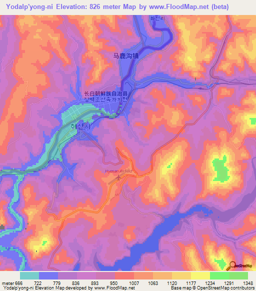 Yodalp'yong-ni,North Korea Elevation Map