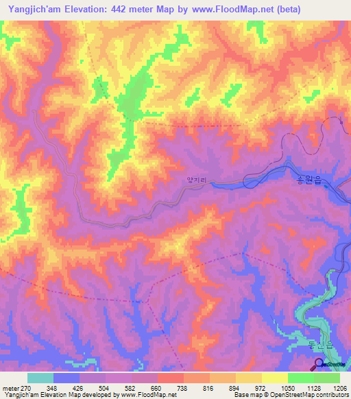 Yangjich'am,North Korea Elevation Map