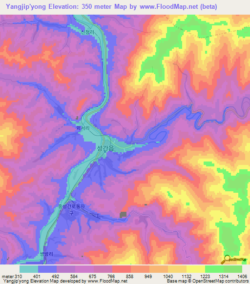 Yangjip'yong,North Korea Elevation Map