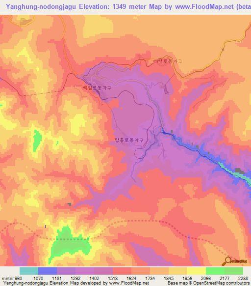 Yanghung-nodongjagu,North Korea Elevation Map