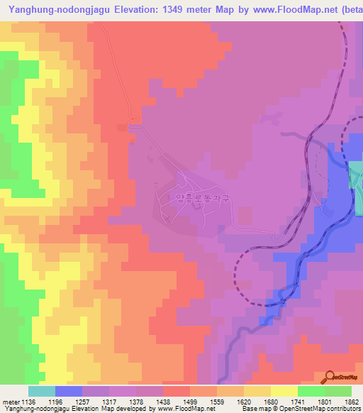 Yanghung-nodongjagu,North Korea Elevation Map