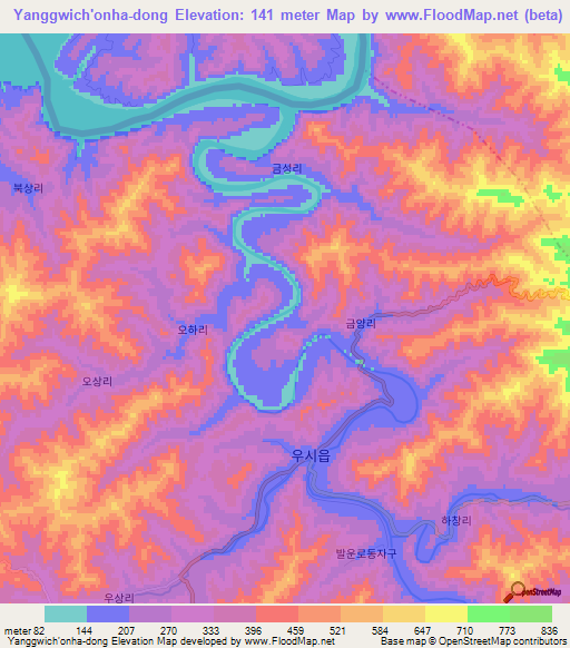 Yanggwich'onha-dong,North Korea Elevation Map