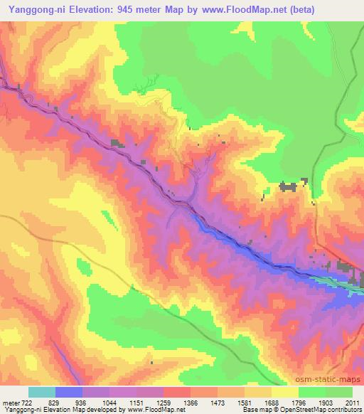 Yanggong-ni,North Korea Elevation Map