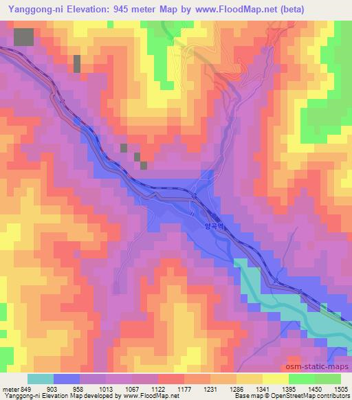 Yanggong-ni,North Korea Elevation Map