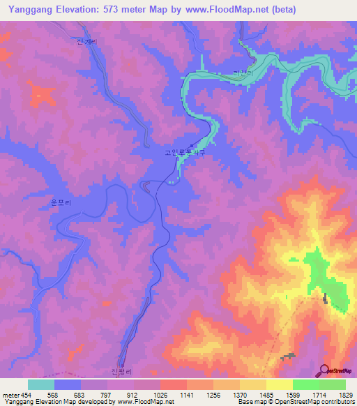 Yanggang,North Korea Elevation Map