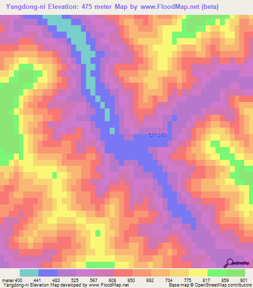 Yangdong-ni,North Korea Elevation Map