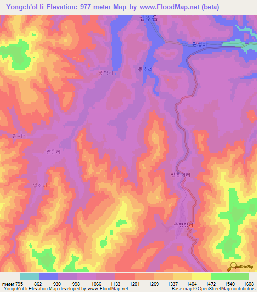 Yongch'ol-li,North Korea Elevation Map