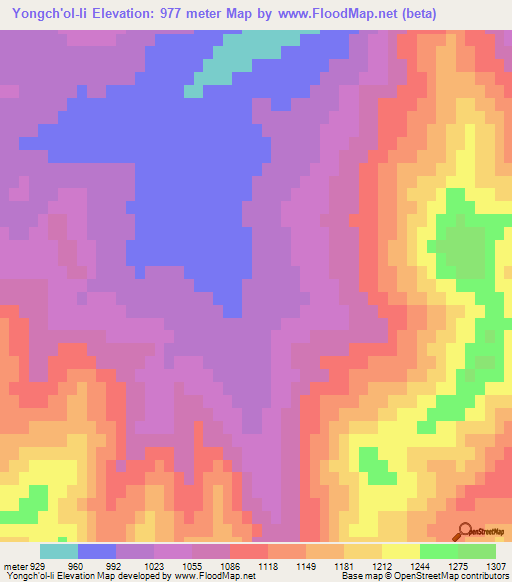 Yongch'ol-li,North Korea Elevation Map