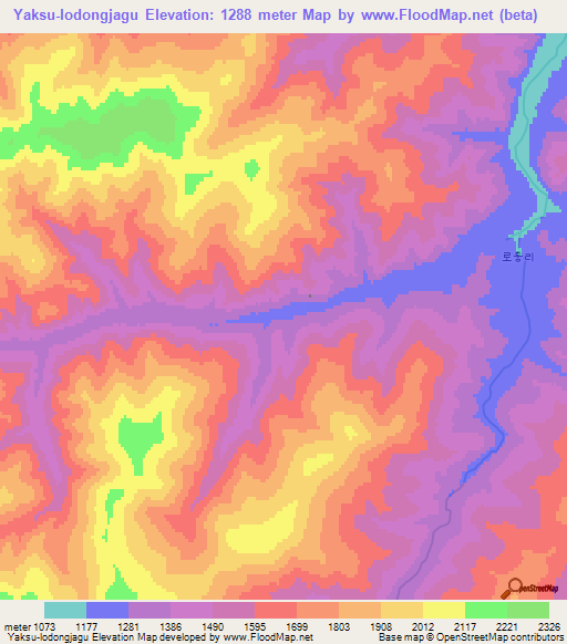 Yaksu-lodongjagu,North Korea Elevation Map
