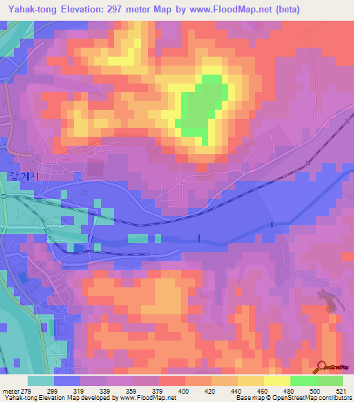Yahak-tong,North Korea Elevation Map
