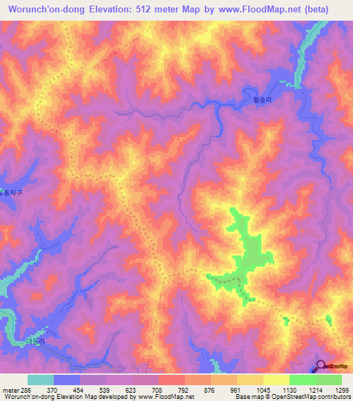 Worunch'on-dong,North Korea Elevation Map