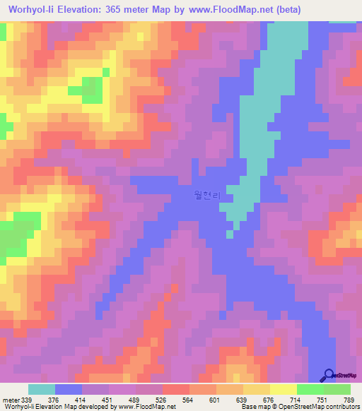 Worhyol-li,North Korea Elevation Map