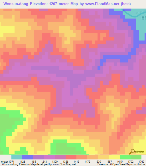 Wonsun-dong,North Korea Elevation Map
