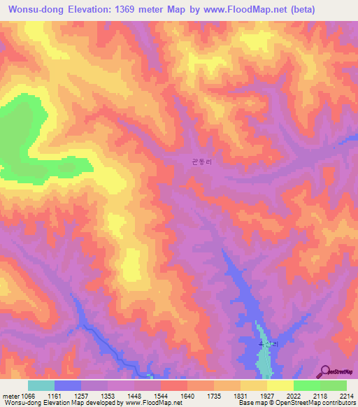 Wonsu-dong,North Korea Elevation Map