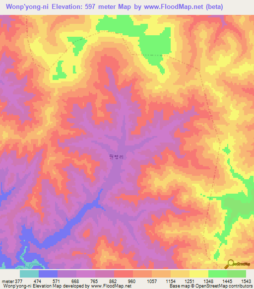 Wonp'yong-ni,North Korea Elevation Map