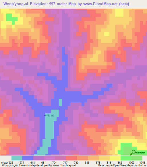 Wonp'yong-ni,North Korea Elevation Map