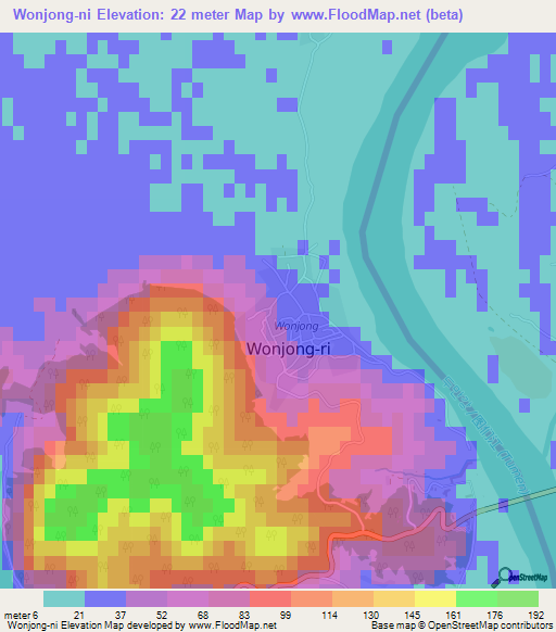Wonjong-ni,North Korea Elevation Map