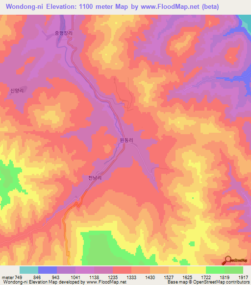 Wondong-ni,North Korea Elevation Map