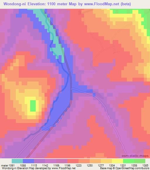 Wondong-ni,North Korea Elevation Map